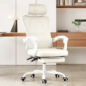 Ergonomic Office Chair with Footrest, Mesh Office Desk Chair with Headrest, High Back Computer Chair with Adjustable Lumbar Support for Home Office Study Room Bedroom, Beige