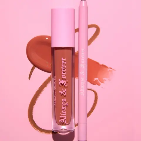 Beauty Creations Always & Forever Lip Kit Set - Warm Brown Liner (Mesmerize), Caramel Gloss (My Ride or Die) with Beeswax, Peach Notes, Mineral Oil, Everyday Selfcare Makeup Products for Lip Care