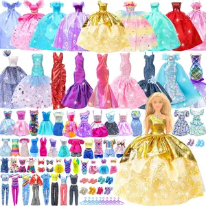 50 Pack Doll Clothes and Accessories, 4 Wedding Gowns 2 Evening Dresses 6 Fashion Dresses 6 Set Casual Outfits Top and Pant 2 Swimsuit Bikini, 20 Hanger 10 Shoe Toys for Girl Birthday Gift