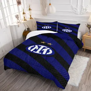 Inter Milan Comforter Set (2/3-Piece, 1 Comforter + 1-2 Pillowcases, No Pillow Inserts), Club Crest & Blue-Black Stripe Print, Soft Microfiber, Soccer Fan Bedroom Decor, Ideal Gift for Nerazzurri Supporters