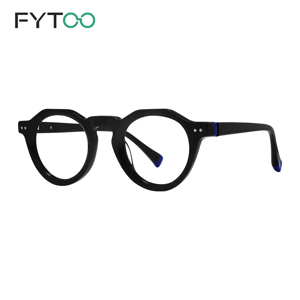 Fytoo Full-Rim Acetate Eyeglasses - Double Bridge Aviator, Tortoise-Decor Square Frame, Leopard Print Unisex Spectacles with Replaceable Polycarbonate Lenses for Daily Wear (5 Colors)