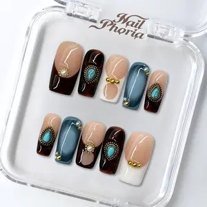 NailPhoria TURQUOISE MYSTIQUE - Handmade Press-On Nails | Reusable, Salon-Quality, Long-Lasting, Glossy Design