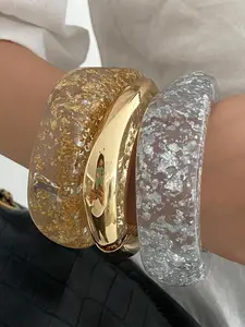 Chunky Bangle Bracelet Set for Women, Trendy Geometric Design, Wide Acrylic Resin Stackable Jewelry Accessories