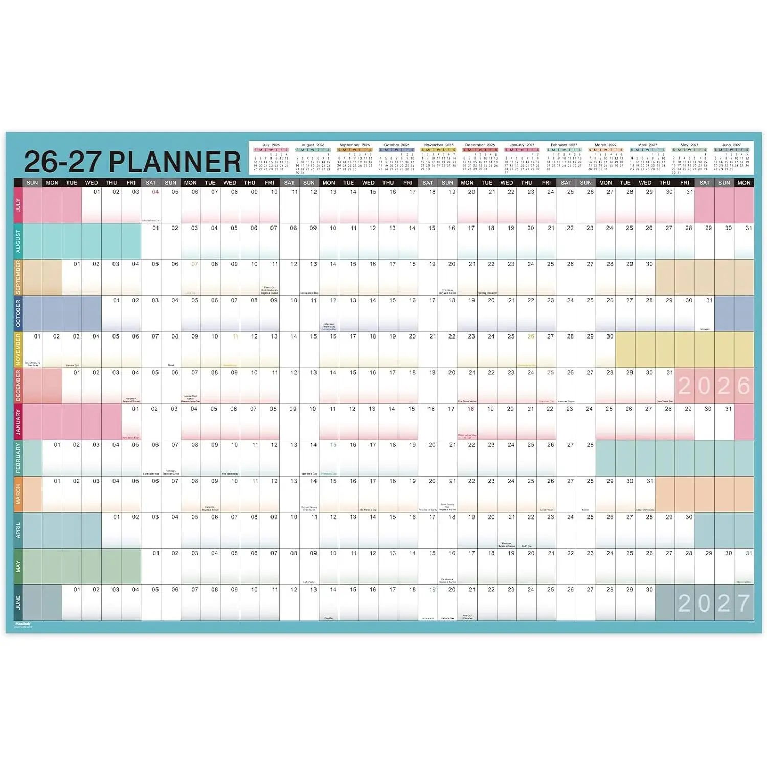 2026-2027 Yearly Wall Calendar - Calendar 2026-2027, Yearly Wall Calendar, July 2026 - June 2027, 23.1" x 34.6" (Open), Wall Calendar 12 Month, Julian Dates, Thick Paper, Round Stickers