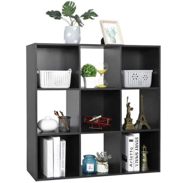 9-Cube Natural Wood Utility Rack - Home Organizer Furniture with Sponge-Padded Shelves, Interior Decor Display Cabinet for Living Room Hidden Space Clutter Elimination