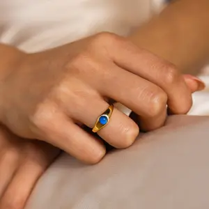 Mini Signet Mood Ring by Caitlyn Minimalist • Gold Stacking Mood Ring • Dainty Gemstone Jewelry • Perfect Best friend Gift • RR136