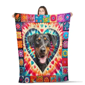 Doberman Pinscher Dog Hippie All Season Blanket, Doberman Pinscher Dog Decor, Gifts For Dog Lovers, Sofa Throw Blanket Comfort Warmth Soft Blanket Fleece Blanket, Sherpa Blanket