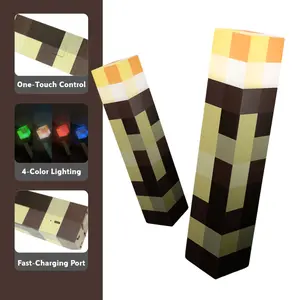 2 Pack Retro Light-up Wall Torch, Pixel Brownstone Torch Lamp, 4 Color Night Light, USB Rechargeable Night Lamp, Hand Held & Wall Mountable Table Light