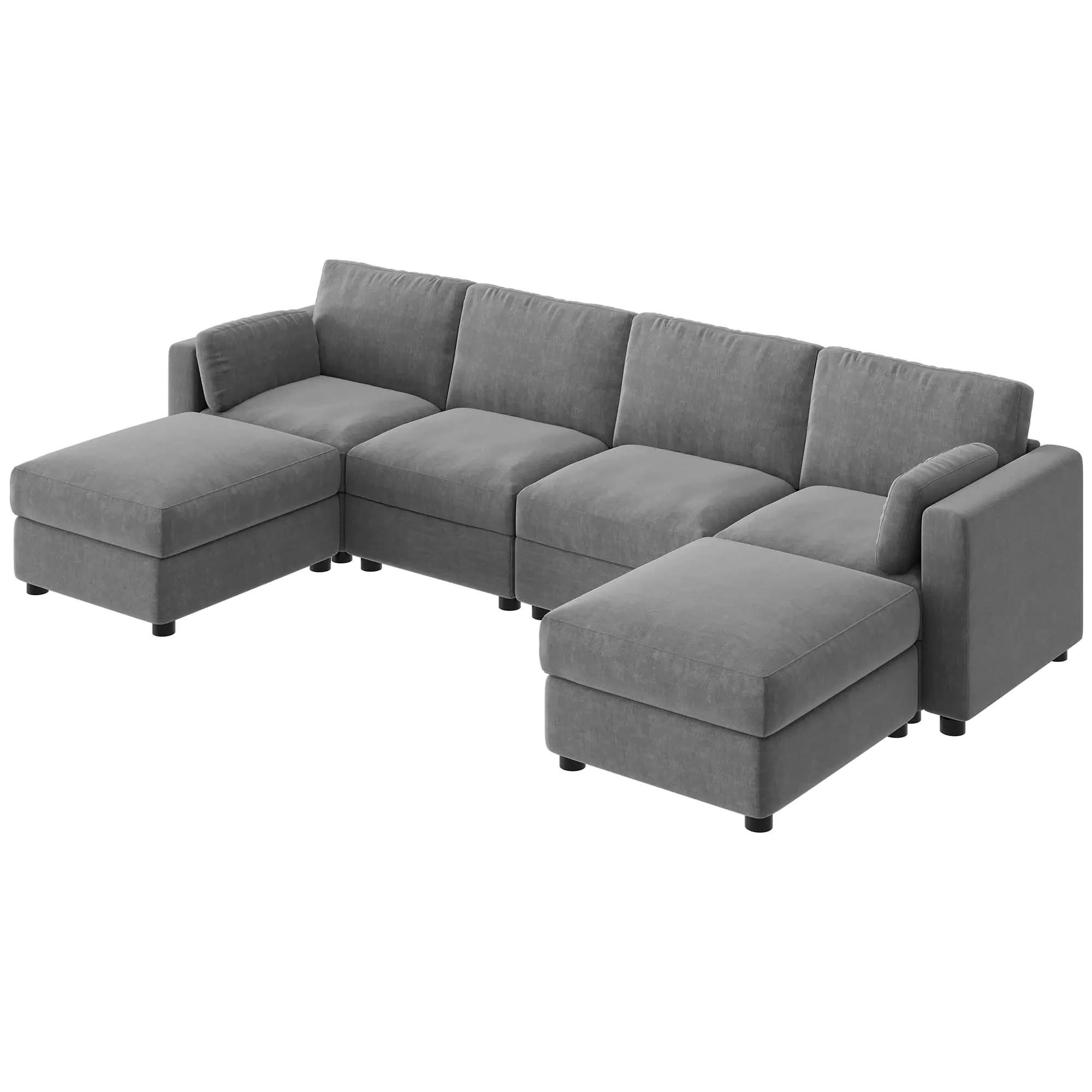 135.5" Modern U-Shaped Oversized Chenille Fabric Stain-Resistant Foam Modular Sectional Sofa Bed, 6-Seater Couch with Ottoman, Convertible for Living Rooms, Apartments