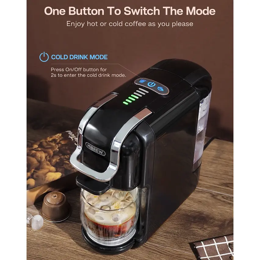5in1automatic espresso machine with water level line, capsule coffee machine 19Bar hot and cold extract French Mocha Italian 600L water tank espresso, Touch Sense 1450W Kcup capsule Nes Capsule