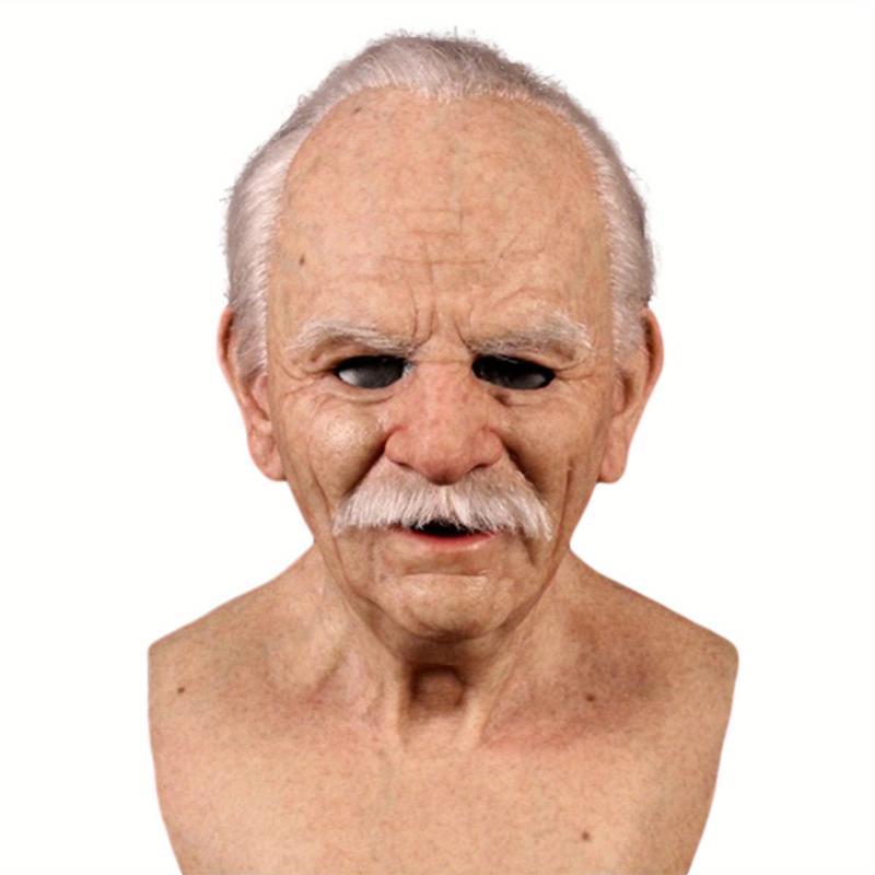 High Quality Creepy Old Man Latex Mask - Realistic Wrinkle Details, White Beard, and Bareheaded Design for Spooky Halloween Masquerade and Role Play - High-Quality Headgear for Adults Accessories
