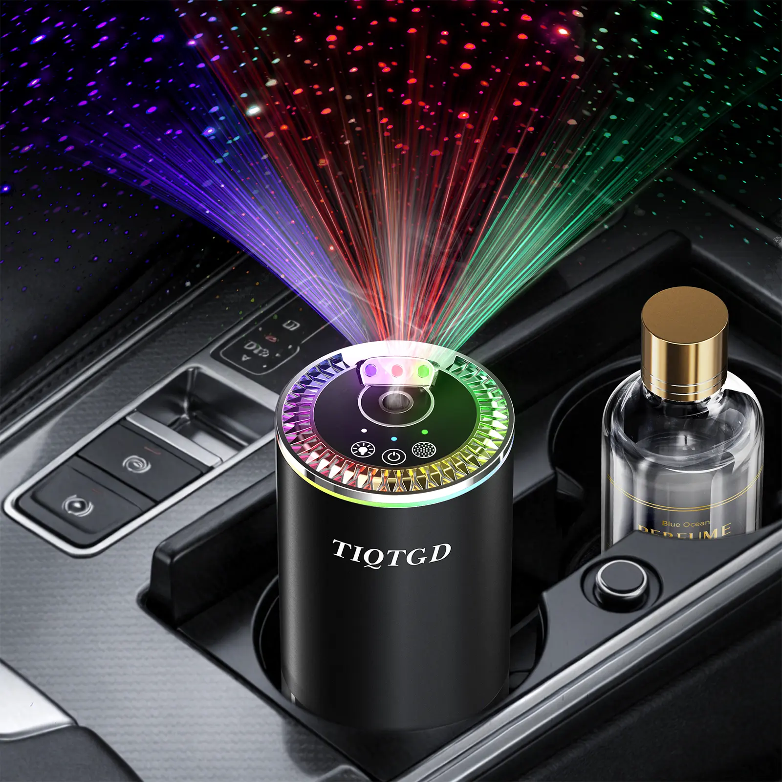Smart Car Air Freshener Diffuser with Starry Sky Projection, Auto On/Off, 3 Mode Adjustable Rechargeable Car Aroma Diffuser(50ml Cologne)