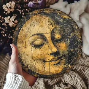Vintage Moon Face Metal Wall Art, 1PC Antique Smiling Moon Sign, Closed Eyes Design, Waterproof Rustproof Aluminum, Indoor/Outdoor Decor for Home Cafe Garage, Easy Hang No Wiring Needed Ornaments Artistic 8X8 Inches Room Decoration