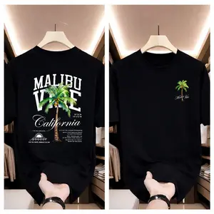 Malibu California Palm Tree Graphic T Shirt Small Chest Back Double Print Coastal Short Sleeve Top For Unisex