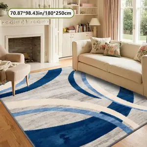 Velvet Soft Comfortable Home Rug, Modern Indoor Rug, Blue Curve Print, Holiday Decor Carpet, Household Decorative Rug for Hallway Living Room Bedroom Door Mat Indoor Outdoor Use, Decorative Area Rug