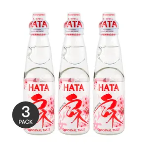 3 Pack HATAKOSEN Japanese Ramune Soda Sakura 6.76 fl oz Each - Marble Bottle Drink, Cherry Blossom Flavor, Fun Pop