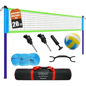 Outdoor Portable Volleyball Net System - Adjustable Height Poles with Soft Volleyball Ball, Pump, Hammer, Boundary Line, and Carry Bag for Backyard, Beach, Lawn