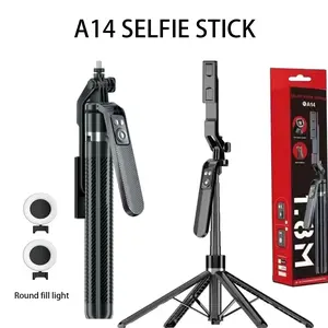 1.7m Extendable Live Stream Tripod Selfie Stick with LED Ring Light, Dual Lamp Mirror Stand, 4-In-1 Phone Holder for iPhone & Android