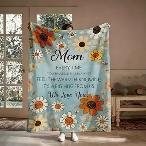 Mom Love Floral Flannel Blanket, Lightweight Breathable Sentimental Throw, Thoughtful Mother's Day Gift for Mom, Great for Home, Travel & All Occasion Gifting