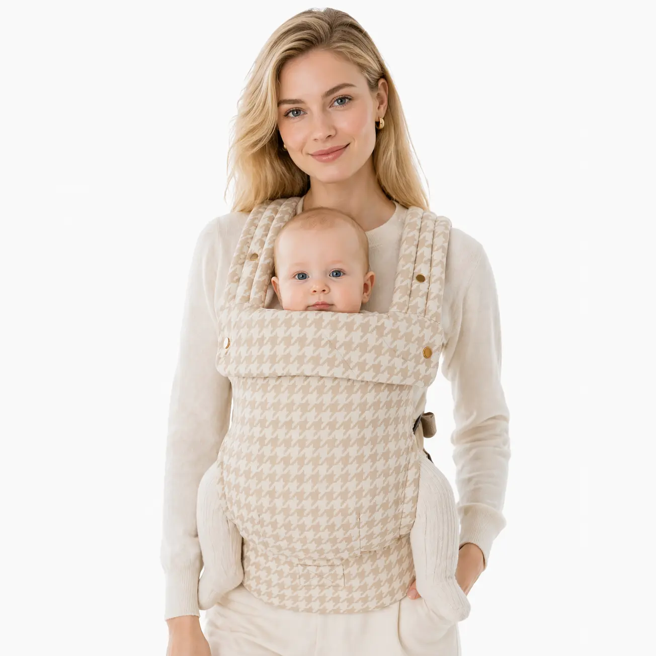 Luxe for Less Baby Carrier for Infant, Houndstooth Design Cotton-Linen Blend baby Carrier for Newborn