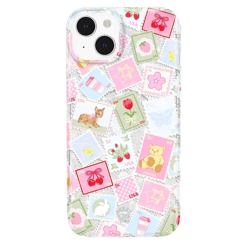 Velvet Caviar Spring Whimsy Stamps Glitter iPhone Case - Protective Casing for Smartphones, Cute Phone Accessories for iPhone Users, Stylish Electronics Accessory
