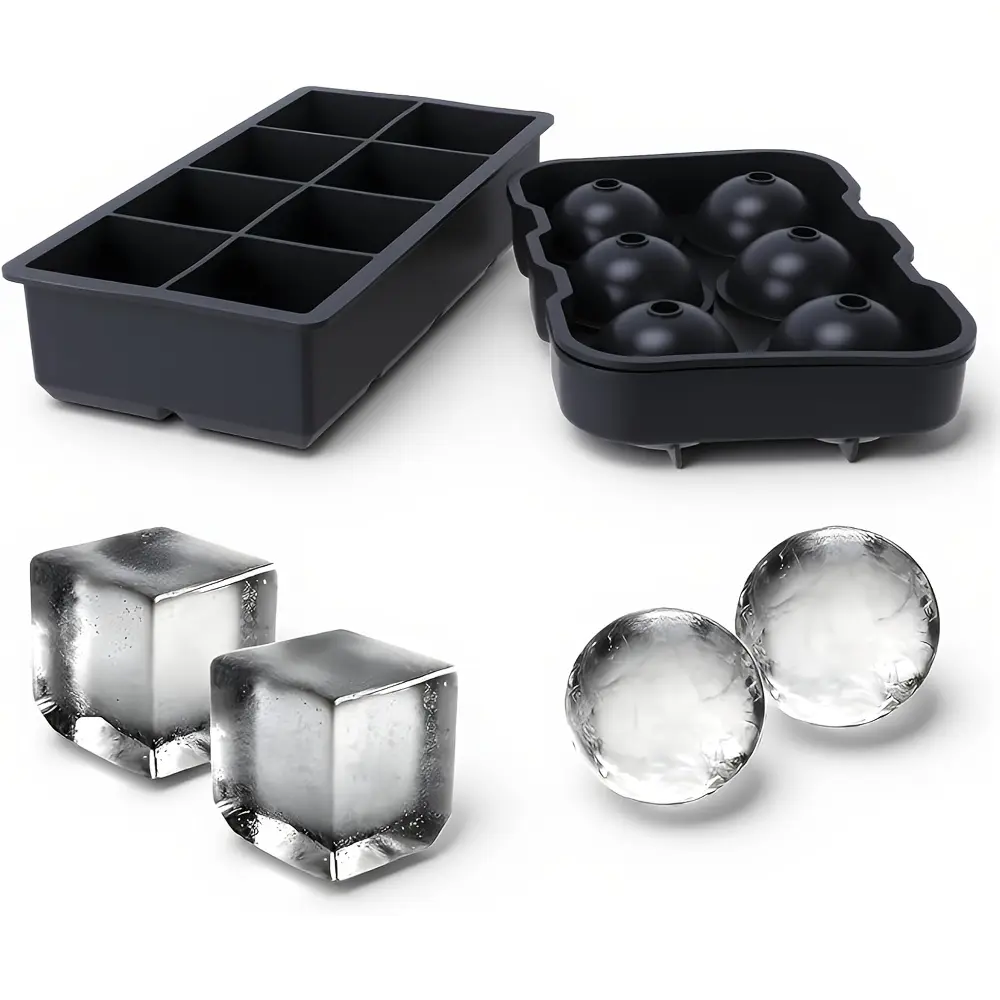 2 Packs Silicone Rectangular Ice Cube Tray, Ball Shape Mold, Spherical Ice Mold With Lid Great For Whiskey, Scotch, Or Bourbon, Make Frozen Pudding, Cake, Biscuits, Chocolate, And More