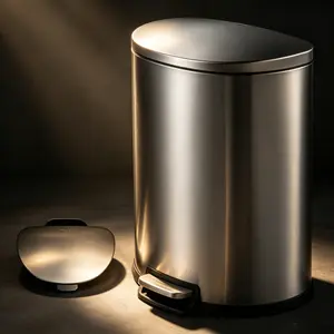 QUALIAZERO Next Gen 13 Gallon D-Shape Brushed Stainless Steel Trash Can, Soft-Close Odorproof Lid, Hands-Free Step Pedal, Space-Saving Wall-Fit Design, Removable Inner Bucket, Smudge Resistant Waste Bin for Kitchen Commercial Use