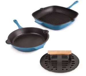BergHOFF Neo 3-Piece Cast Iron Set with SlottedSteak Press