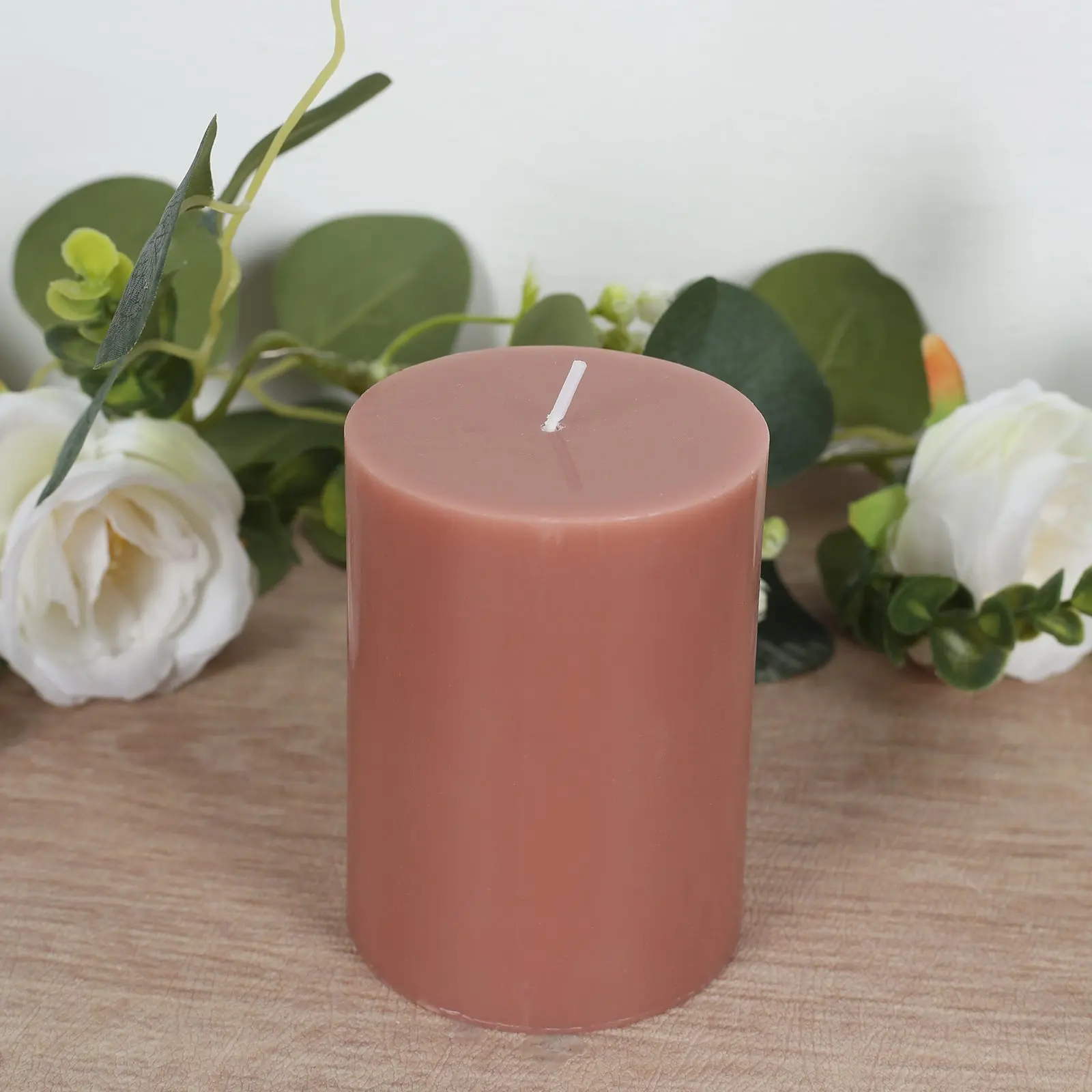 12-Pack Unscented Pillar Candles – Dripless 3"x4" Dusty Rose Paraffin Wax with Smokeless Cotton Wicks, Clean & Long-Lasting Burn for Weddings, Home & Event Decor