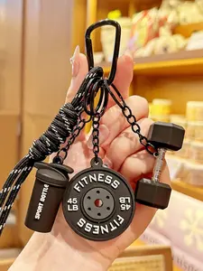 Fitness Barbell & Shaker & Weight Plate Bag Charm Pendants, Sporty Braided Bag Chain Charms, Gym-Inspired Bag Decoration Keychain, Stylish Bag Pendant for Backpack Purse, Available in Black/Pink/Purple/Orange/Red, Ideal for Fitness Enthusiasts