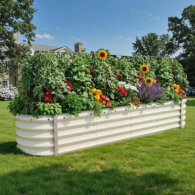 YITAHOME 8ftx2ftx1.4ft Outdoor Raised Garden Bed Kit, Galvanized Metal Planter Box with Safety Rubber and Gloves, Above Ground, Large and Tall for Patio Plants Vegetables Flowers Fruits Herbs