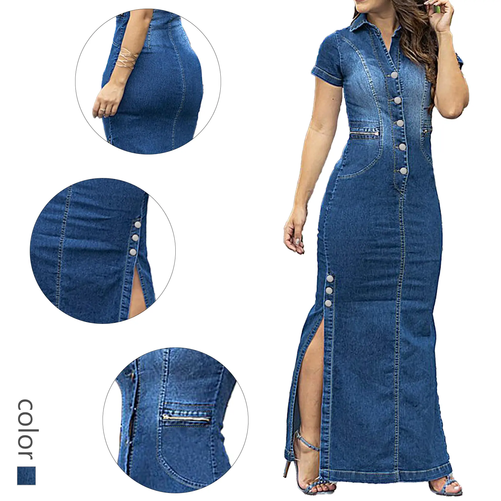 Sexy Bodycon Denim Dress with Side Slit  Vintage Button Up Maxi Jean Dress  - TikTok Shop