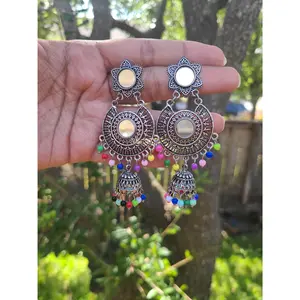 Mirror silver tone jhumkas