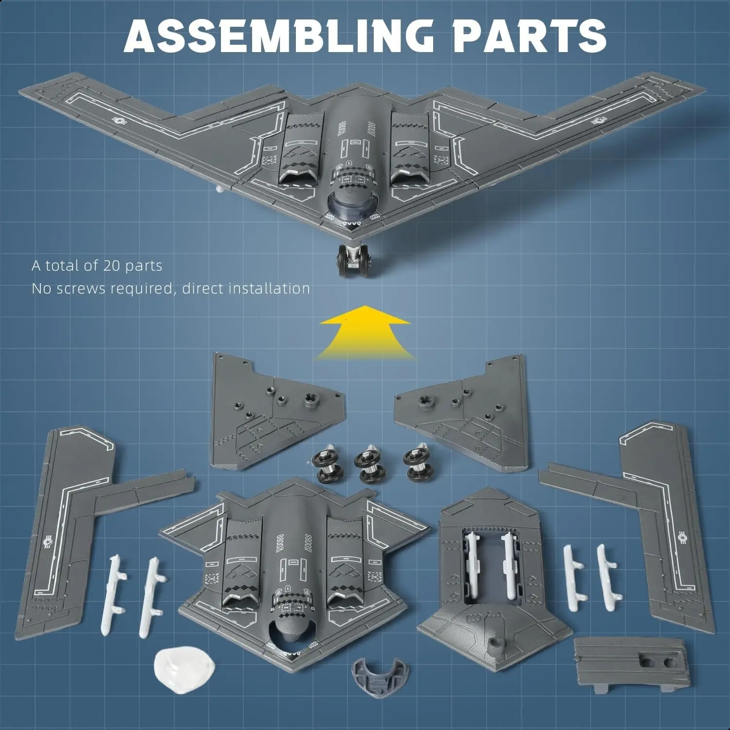 B-2 Bomber Airplane Model Kit, Plastic Material for Adult Collectors, Unique Desktop Decoration & Holiday Gift for Enthusiasts, Building Sets, Collectible Model