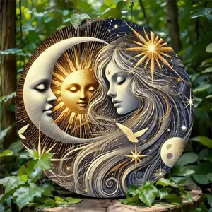 Moon Decor Wall Art Decor - Sun and Moon 2D Aluminum Wall Art, 7.87x7.87 inches, Waterproof and Dustproof, Fun Home Decor for Restaurant, Bar, Cafe, Bedroom, Durable and Easy to Hang, Perfect Festive Gift, 1pc, Room Decor, Metal Wall Art Decor