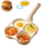 4-Hole Egg Burger Frying Pan - Non-Stick Friendly Wooden & Aluminium Cookware (20×20×3.5cm, 590g) - Cooks 4 Eggs at Once, Lightweight, Fast-Heating, Durable, Easy-to-Clean, Space-Saving, Eco-Friendly Household Omelette Pan (Black/Beige)