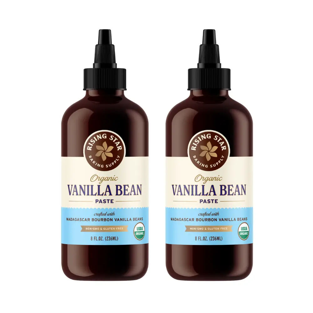 Rising Star Organic Vanilla Bean Paste - 2 Pack, 8 FL OZ Each, Made with Madagascar Bourbon Beans - Non-GMO, Gluten-Free, Vegan - Perfect for Baking & Desserts