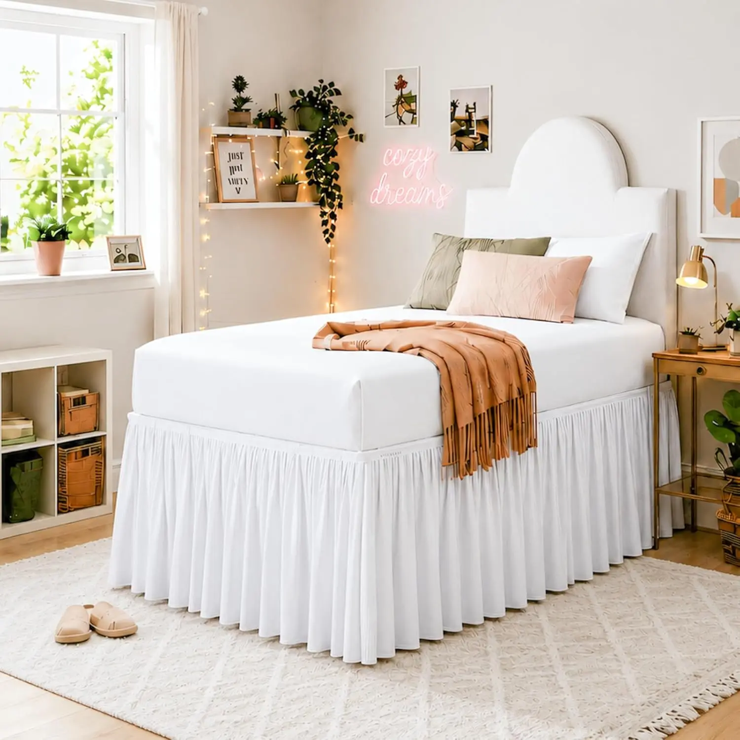 Ruffled Twin XL Dorm Bed Skirt, 100% Microfiber, White, Long 40-Inch Drop, Tailored for College Dorm Beds, Wrinkle-Resistant, Soft & Dust Ruffle, Twin Long Size Skirt