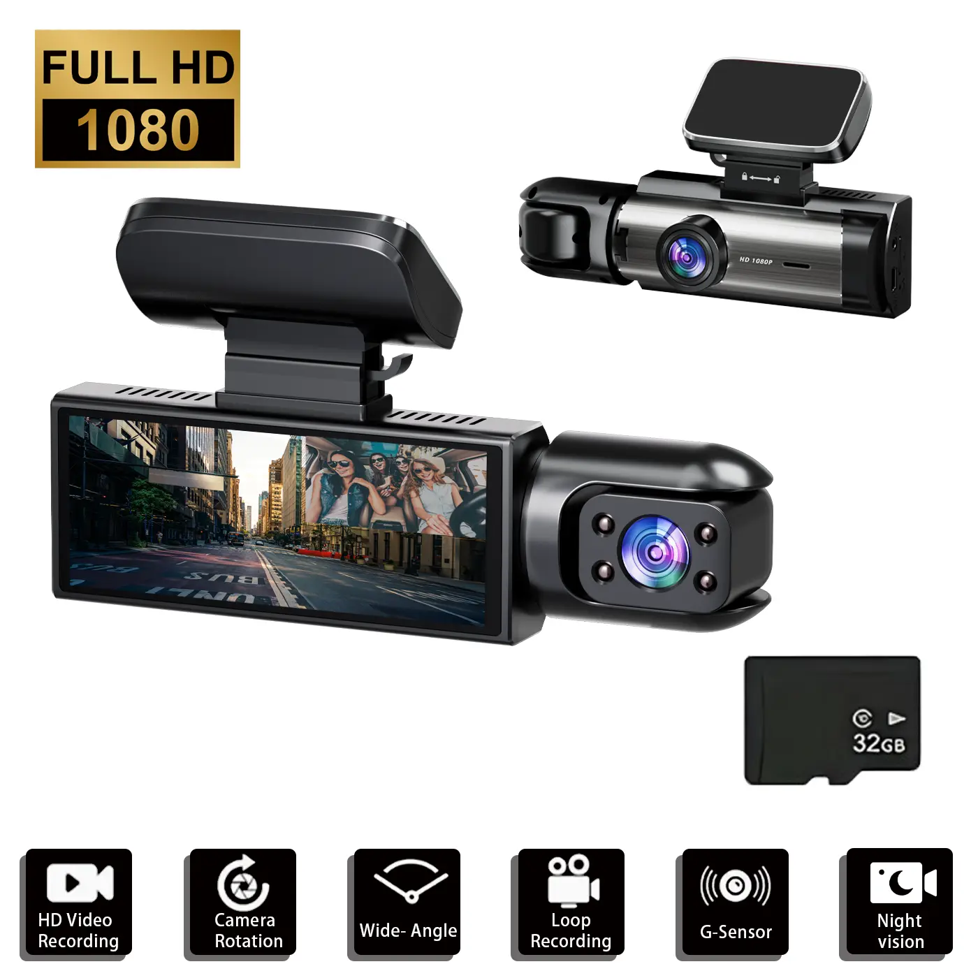 1080P Dual Lens Front and Inside Dash Cam with 3.16 Inch IPS Display, G-Sensor Collision Lock & IR Night Vision - Automotive Dashcam & Car DVR Dashcam, Truck Dash Camera with Right Coverage, Perfect Car Vibes Gift Gps Dvr