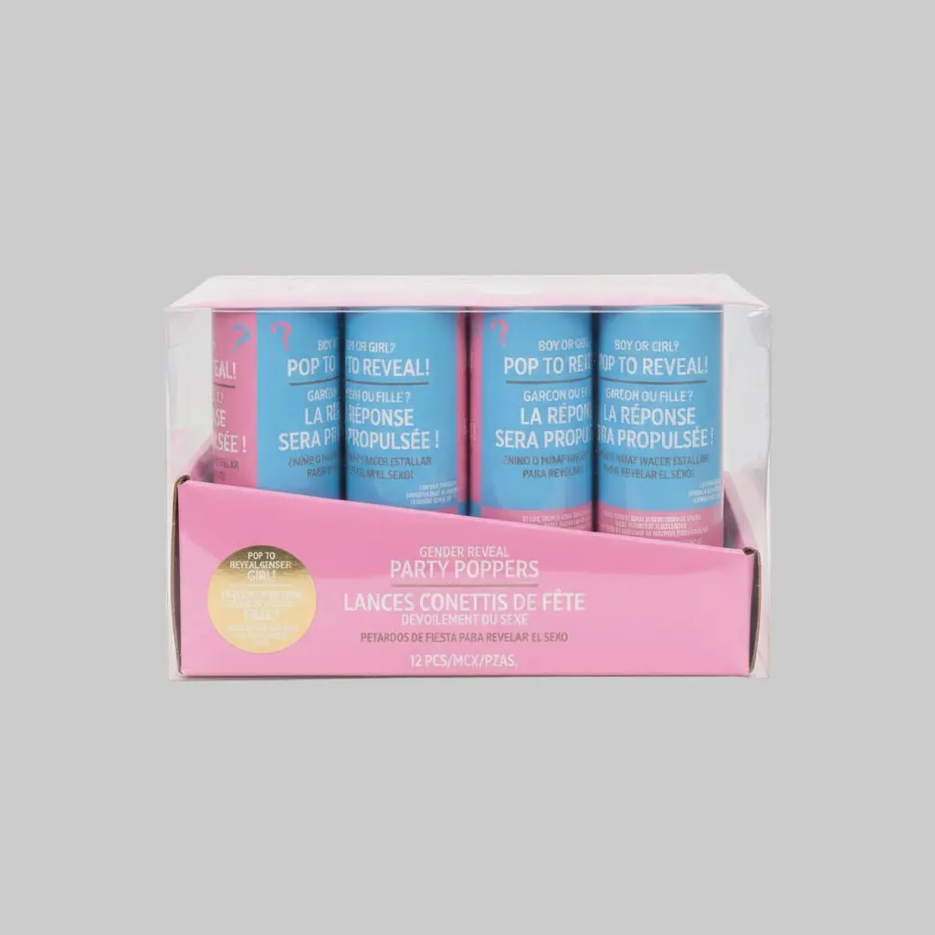 Gender Reveal Party Poppers – 12-Pack Confetti Launch Tubes (Girl Reveal – Pink Confetti)