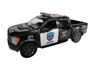 KINSMART 1:46 Scale 2022 Ford F-150 Raptor Police Pickup Die Cast Metal & Plastic Model Car with Pull Back & Go Action Door Openable Black Color