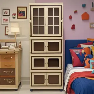 [No import/export fees]5-layer multi-purpose foldable storage cabinet suitable for living room, kitchen, bedroom, basement,garage,balcony,closet,entryway,3-layer storage cabinets+1 Layer wardrobe household storage and organizing tool>locker>storage