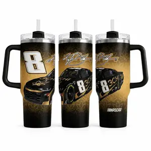 Kyle Busch Inspired Tumbler 40oz 30oz, Number 8 Racing Fan Cup, Black Gold Stock Car Drinkware, Race Day Gift For Dad Men Car Lovers, Not Including The Straw Water Bottles Bottle
