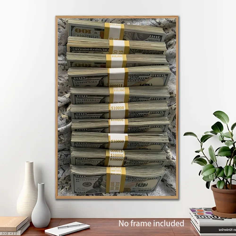 Frameless Waterproof $100 Bills Stack Money Canvas Poster - Modern Cool Hustle Culture Print, Cash Aesthetic Wall Photo for Office & Man Cave Decoration, Home Supplies Gift