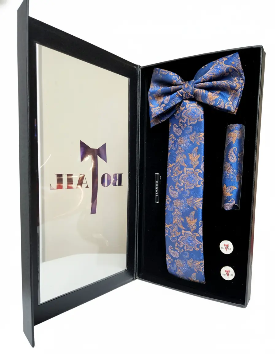 Botail Blue/Gold Paisley Neckwear-Gift Set