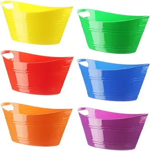 6 count Ice Buckets Bulk, Plastic Ice Buckets with Handles, Oval Storage Tub, Large Capacity Drink Tub for Party Bar   Champagne Beverage Bottle Cooler(4.5 Liter,Multicolor)