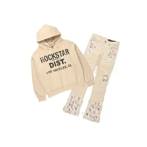 Saxon Beige/Beige Hoodie/Stacked Flare Jean Set Saxon Beige/Beige Hoodie/Stacked Flare Jean Set