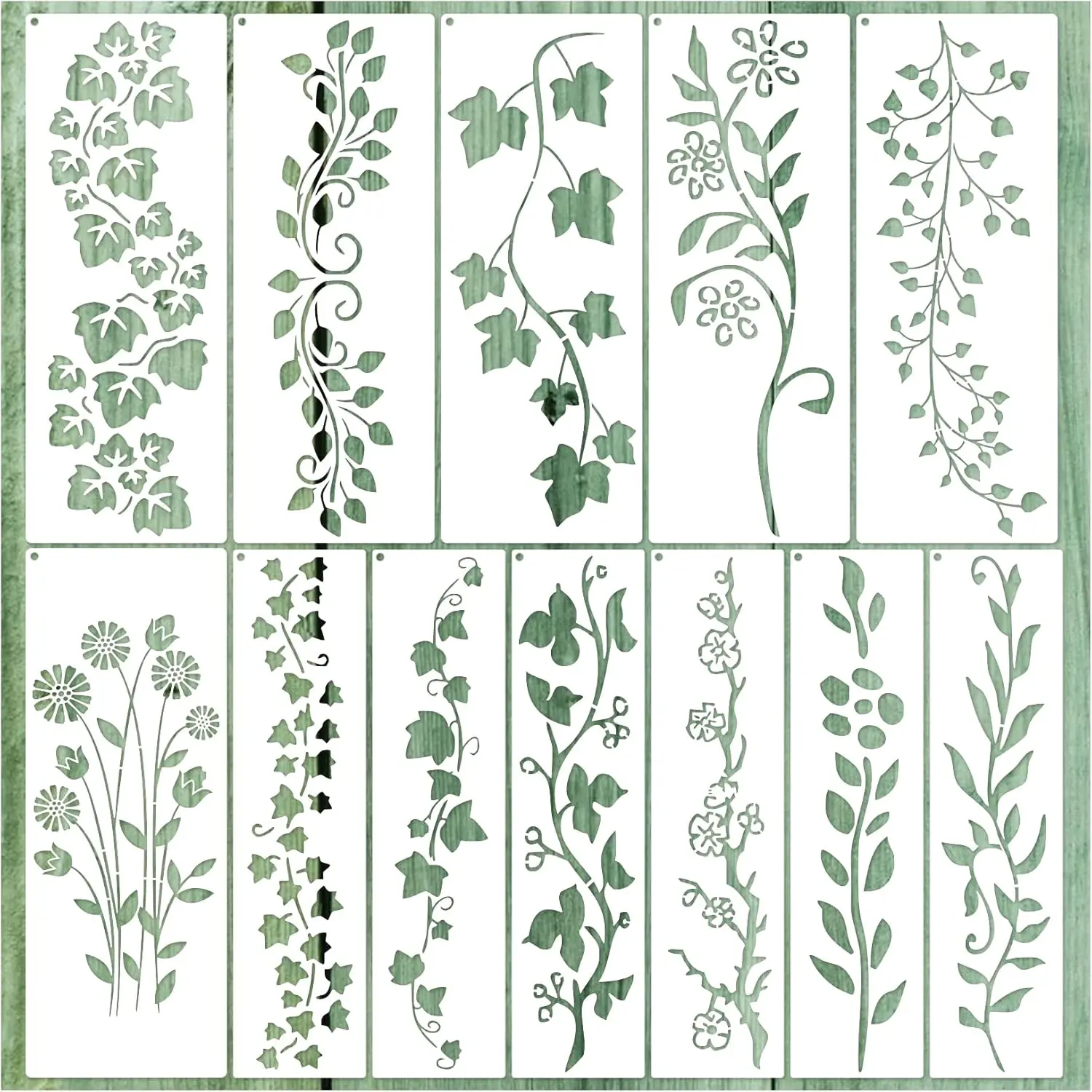12 Pieces Leaf Vine Stencils Leaves Floral Spring Stencil Reusable DIY Crafts Drawing Templates for Painting on Wood Wall Canvas Furniture Home Décor (Vine)