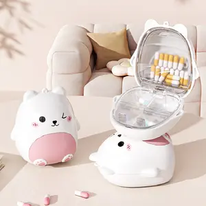 Mini Portable Bear Cartoon Jewelry Storage Box Travel Sealed Five Grids Organizer Compact Personal Medicine Box