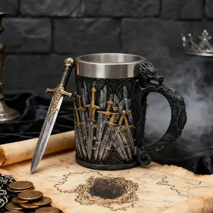 Medieval Game of Sword Thrones Dragon Funny Coffee Mug 21oz - Legends of The Swords Drinking Beer Stein Tankard Epic Cup LOTRS D&D Gifts for Men Dragon Themed Party Decorations unique Heavy Duty Mugs Coffeemugs Collection Vintage Resin Embossed  Mug